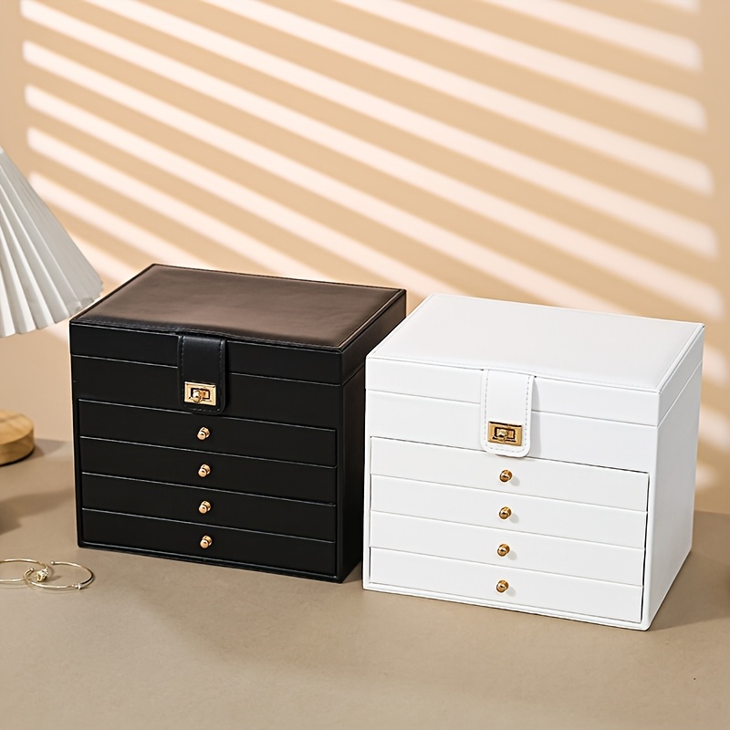 Elegant 5-Layer Beige and Black Jewelry Storage Box, Gift for Her